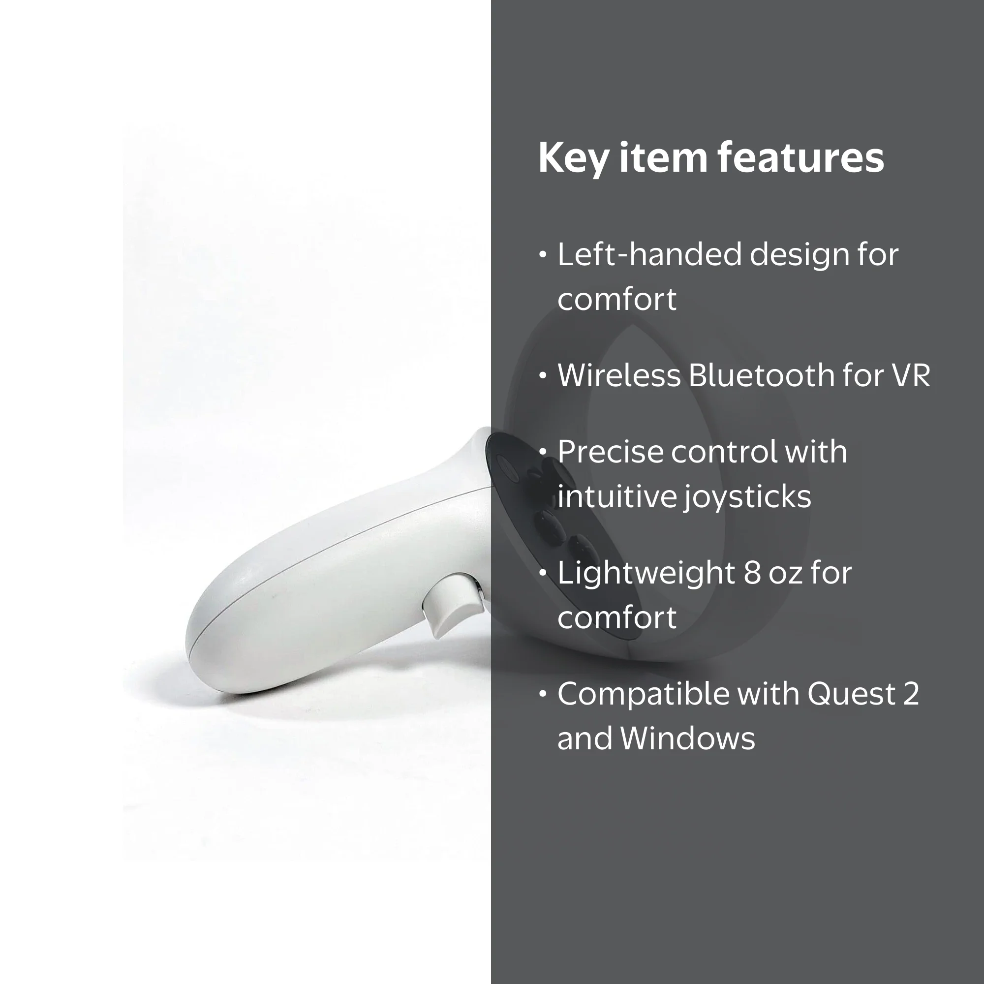 VRPark Left Hand Controller for Oculus Quest 2, White, Bluetooth