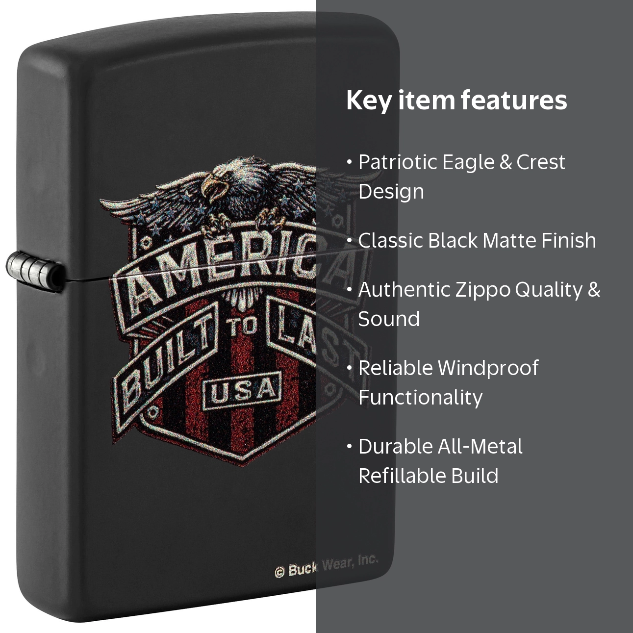 EAGLE USA ブラックライト4個セット　0204o218 Zippo Buck Wear Eagle Design Black Matte Pocket Lighter - Walmart.com