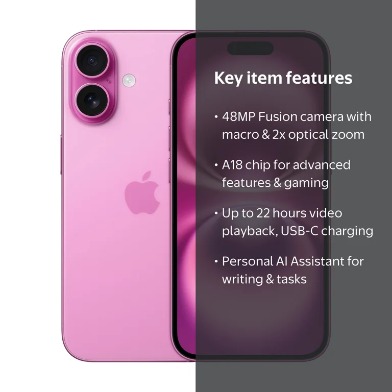 AT&T iPhone 16 128GB Pink. Apple Intelligence. - Walmart.com