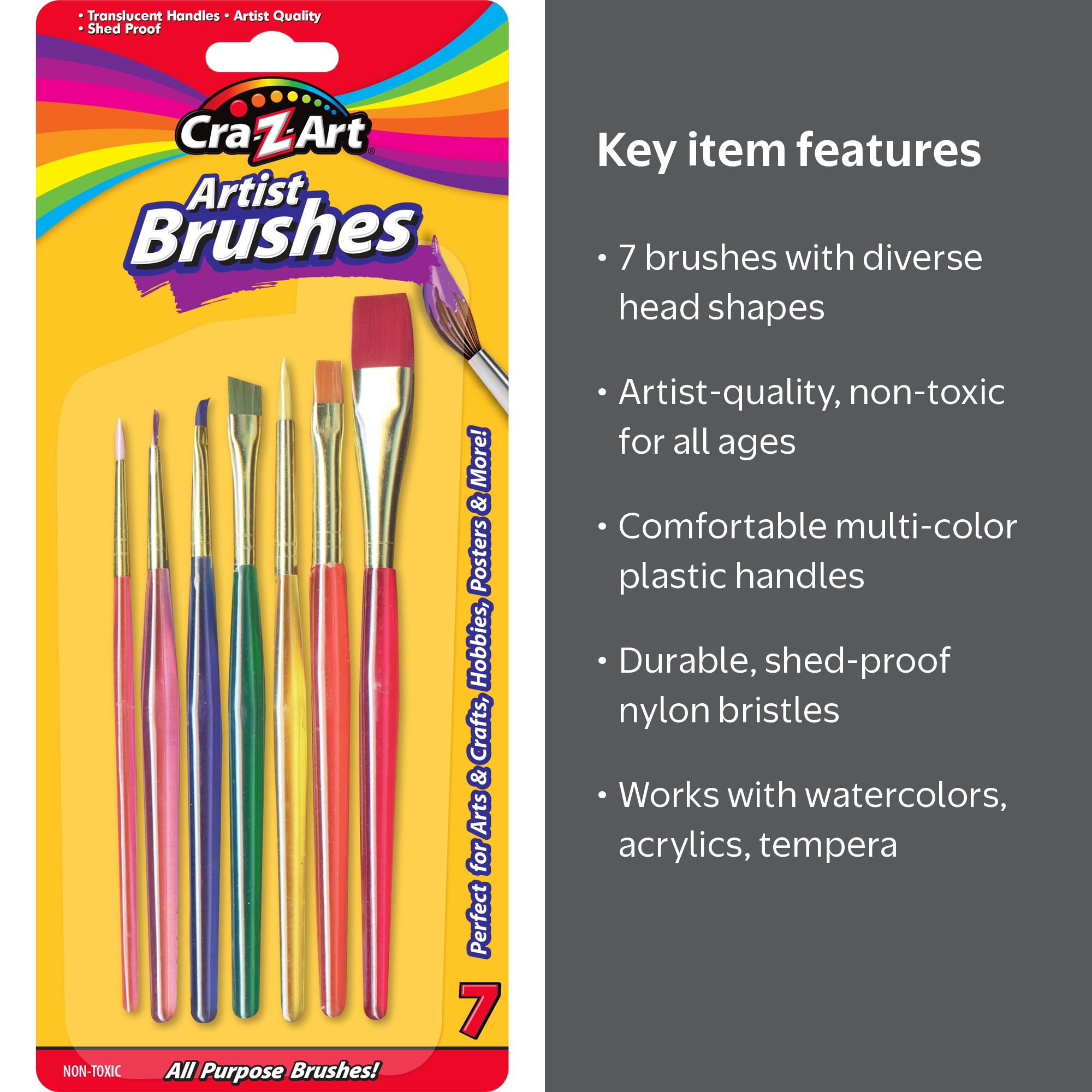 Cra-Z-Art All Purpose Multicolor Artist Paint Brushes, 7 Count