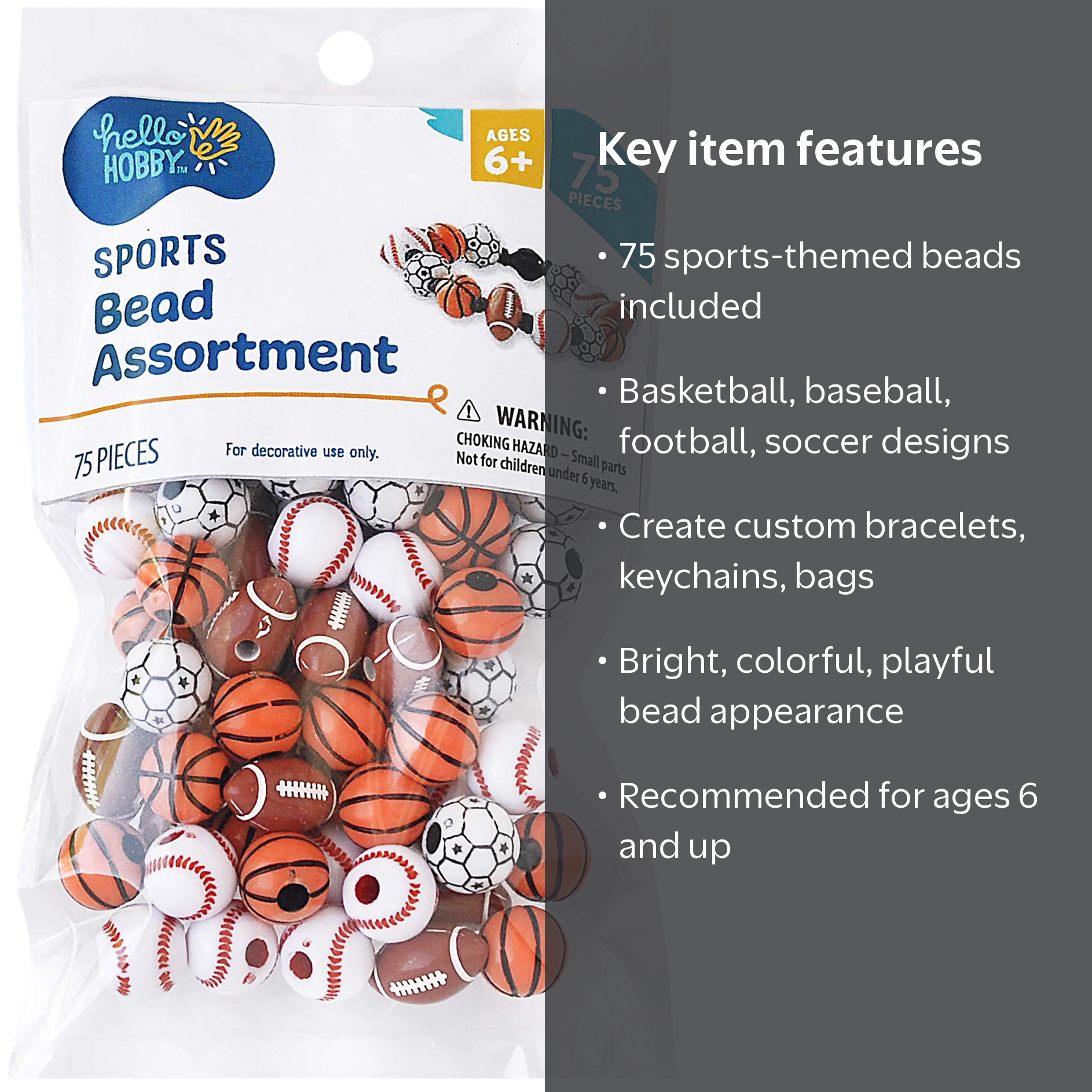 趣味・スポーツ・実用 Beadword Hello Hobby Sports Bead Assortment 75 Pieces with Basketballs