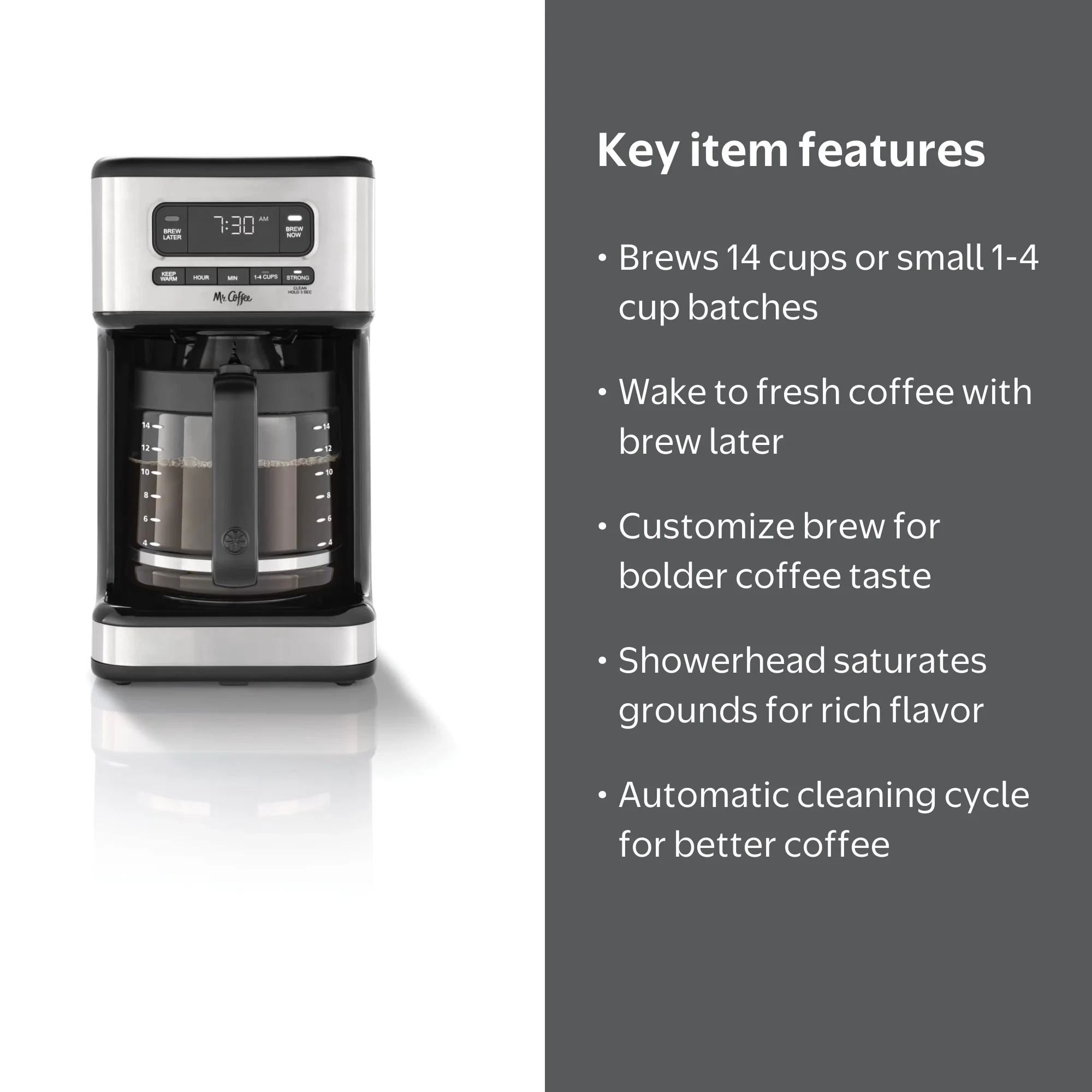 Mr. Coffee 14 Cup Programmable Coffee Maker, Light Stainless Steel