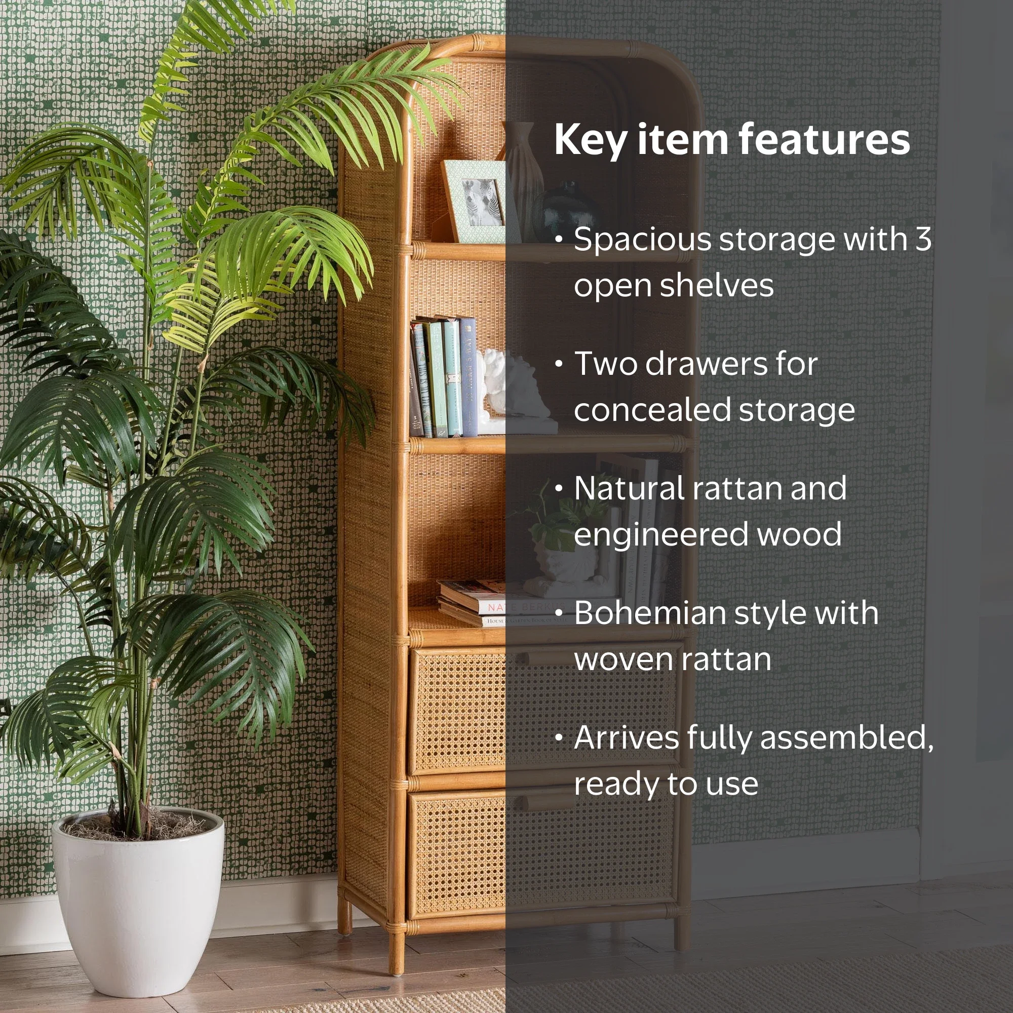 bali & pari Curacao Boho Bookcase, One Size, Light honey - Walmart.com