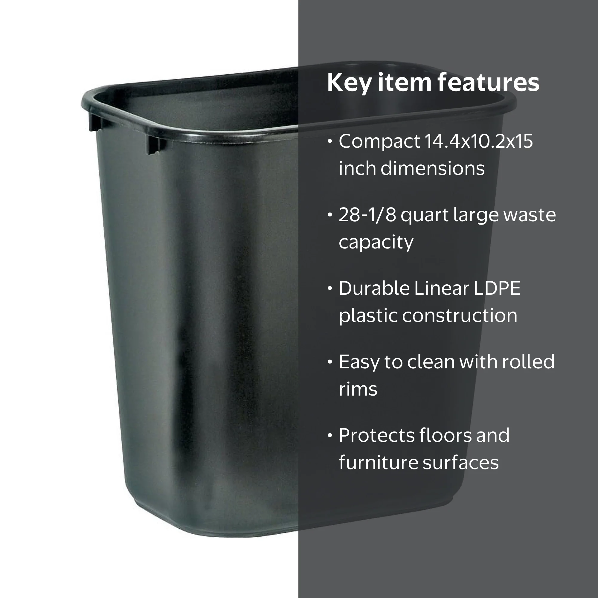 Rubbermaid FG295600BLA Waste Basket, 28 qt Capacity, 15 in H