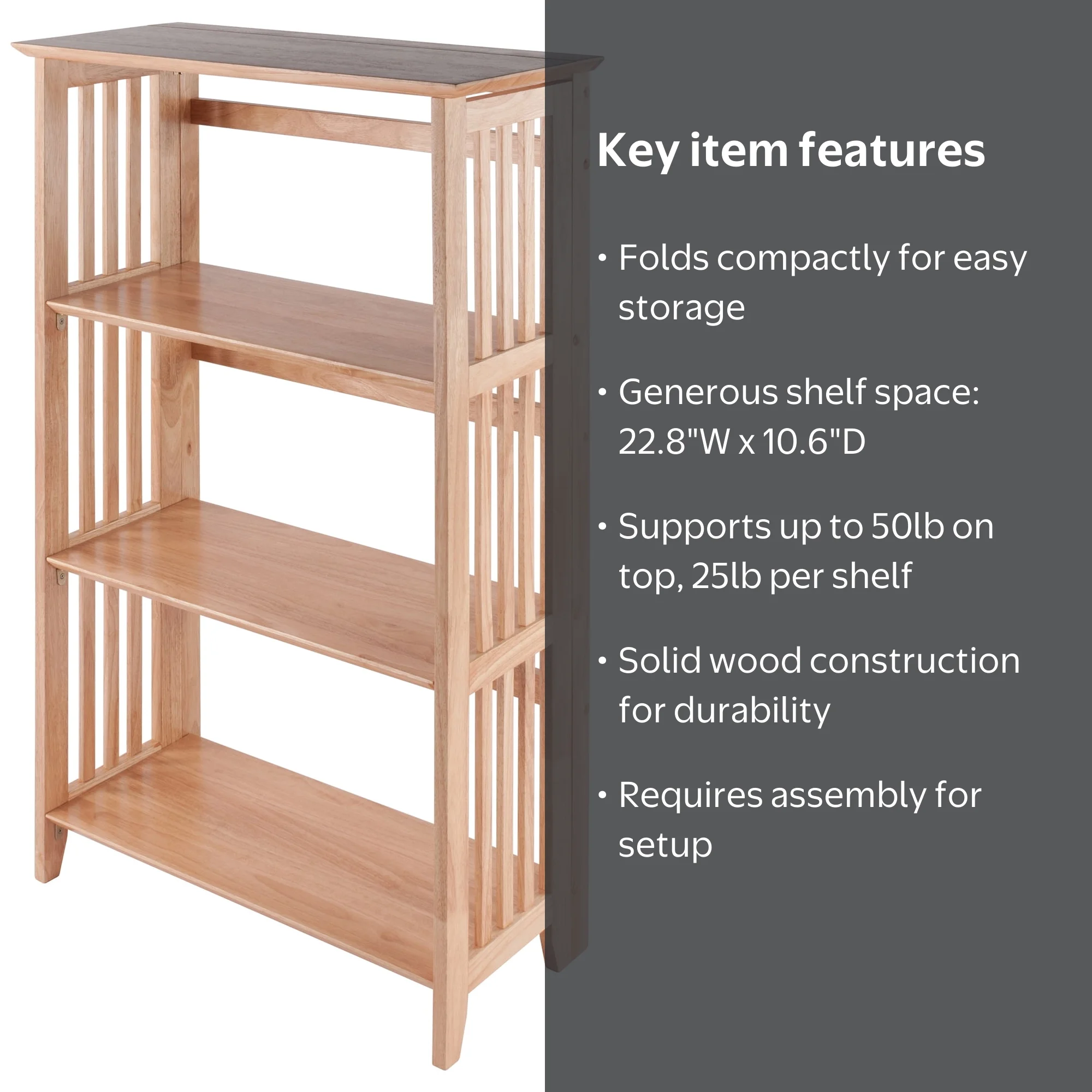 Winsome, Mission Foldable Shelf, 3-Section, Natural Finish