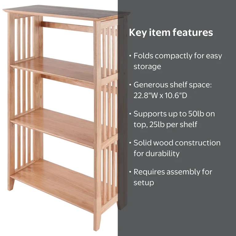 Winsome, Mission Foldable Shelf, 3-Section, Natural Finish