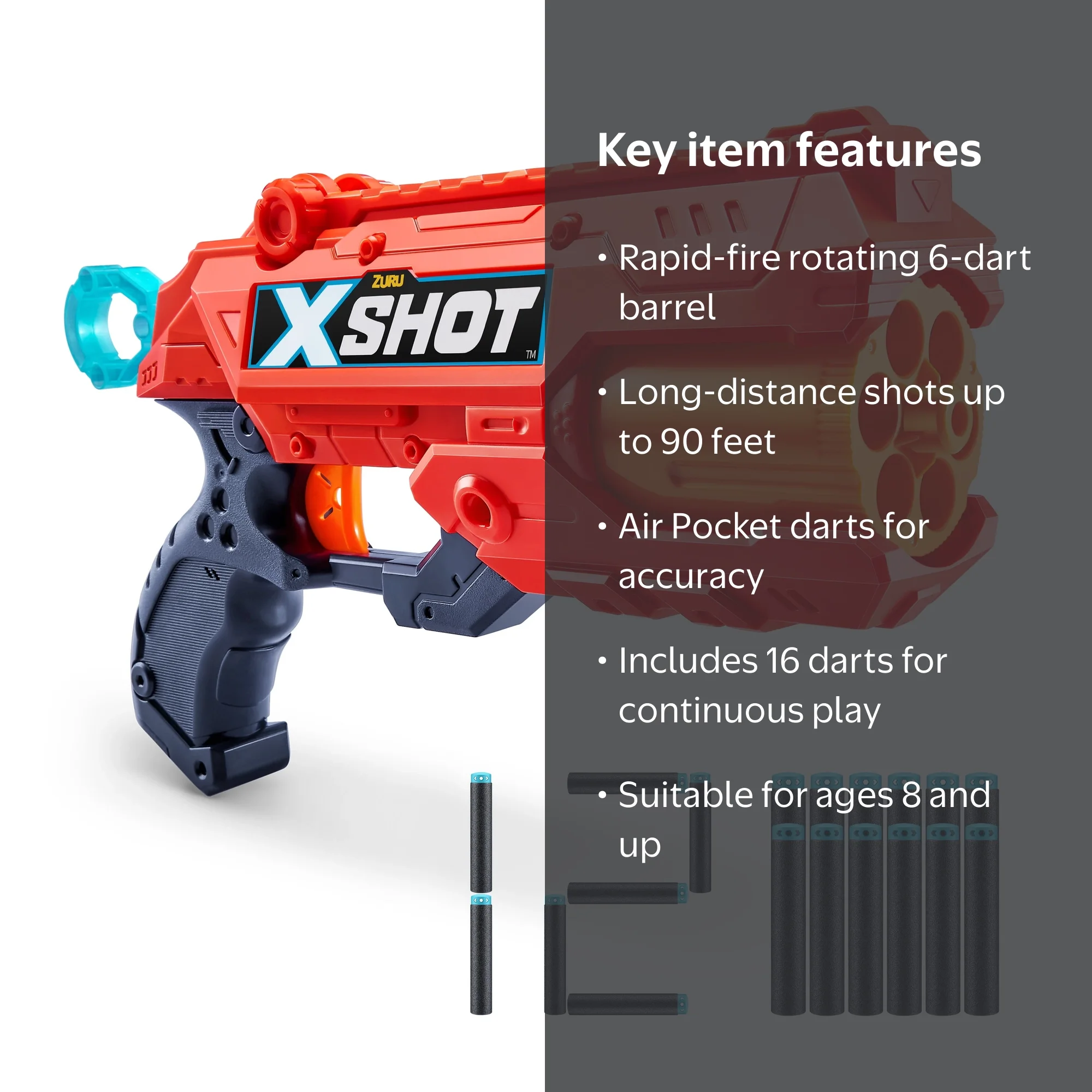 ZURU X-Shot Excel Reflex 6 Rapid-Fire Dart Blaster with Rotating