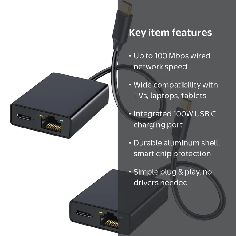 USB C to Ethernet Adapter for Chromecast and Google TV - USB C to
