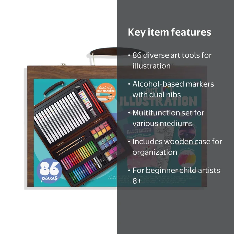 Art 101 Illustration Wood Art Set, 86 Piece, Multifunctional Sets