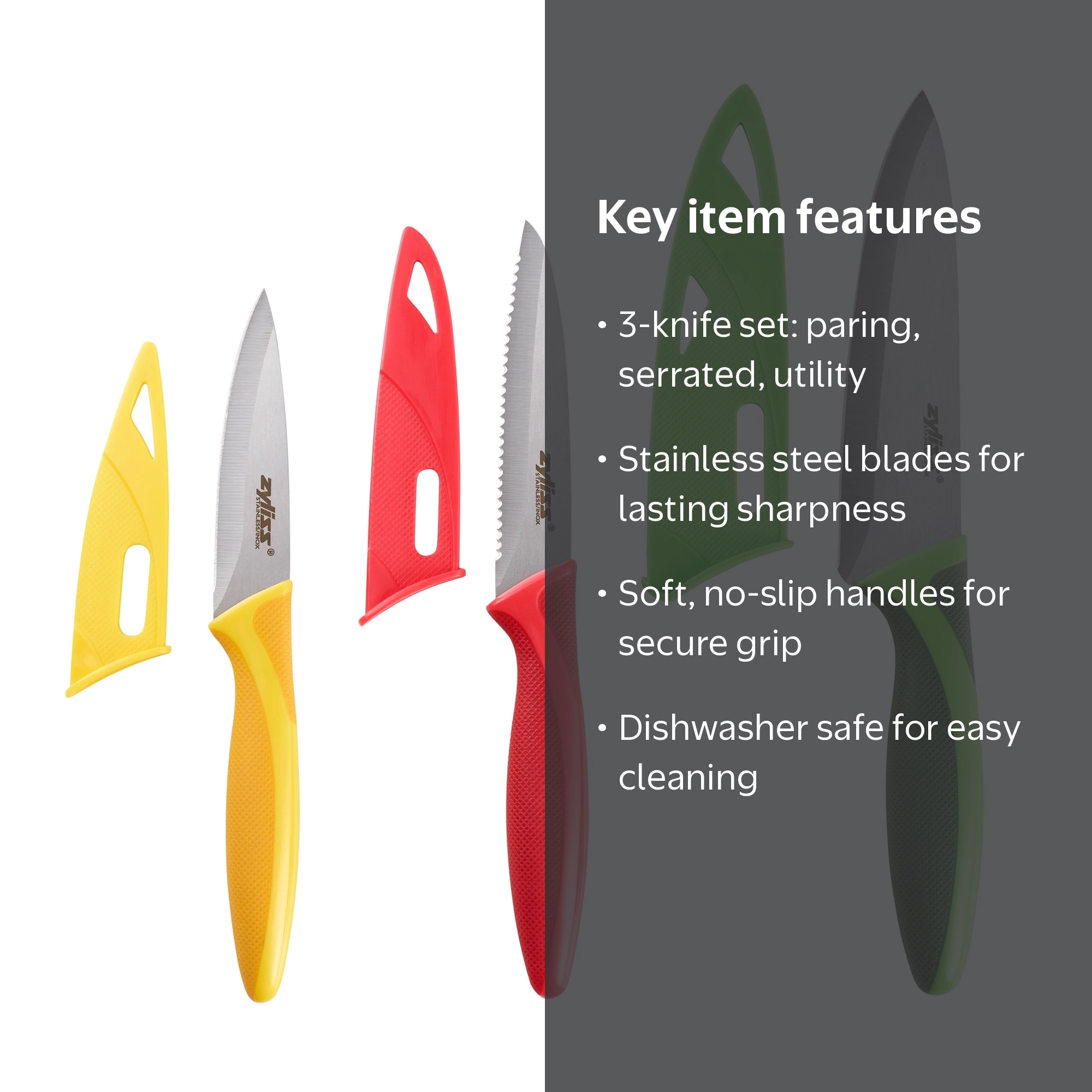 Zyliss 3-Piece Chef Knife Set with Sheath Covers, Stainless Steel