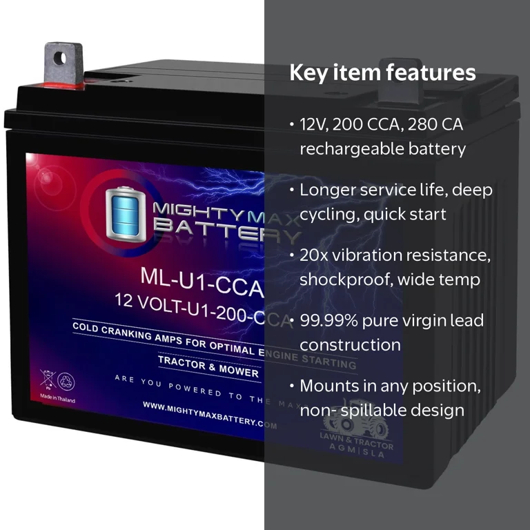 Mighty Max Battery ML-U1 200CCA for John Deere L120 22 HP Lawn