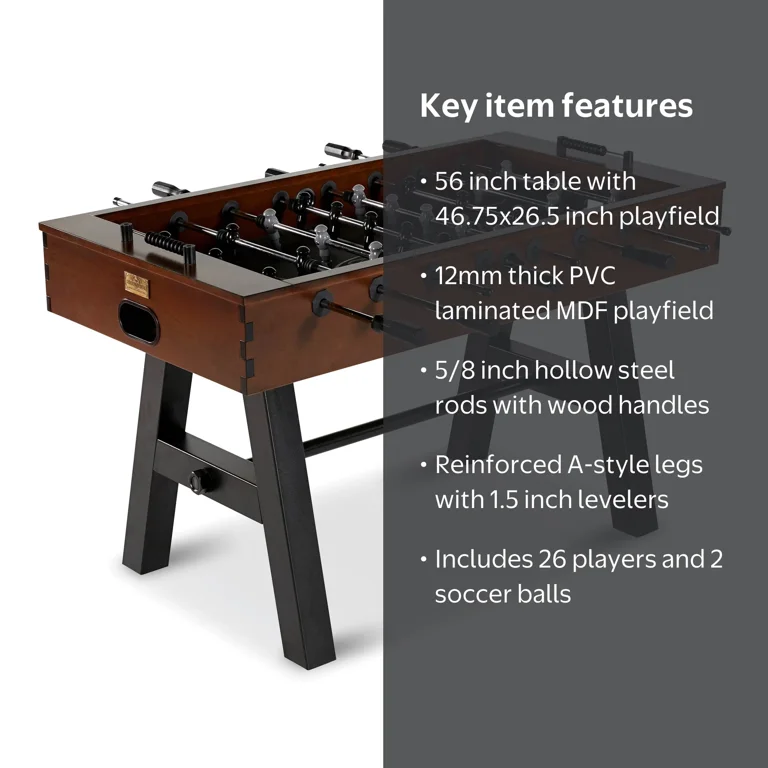 56” Allendale Foosball Table Competition Size, Soccer, Brown/Black