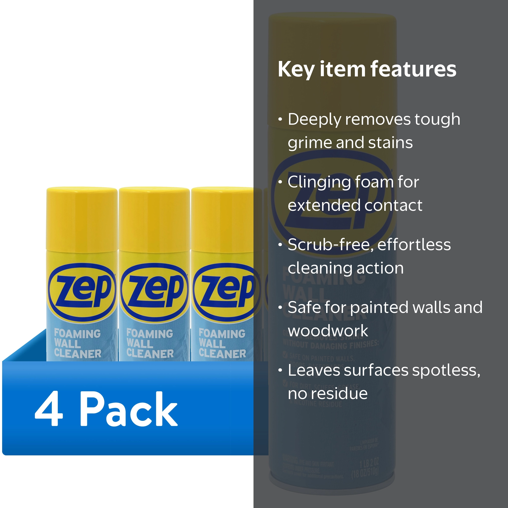 Zep Foaming Wall Cleaner, 18 oz, Case of 4, Removes Fingerprints