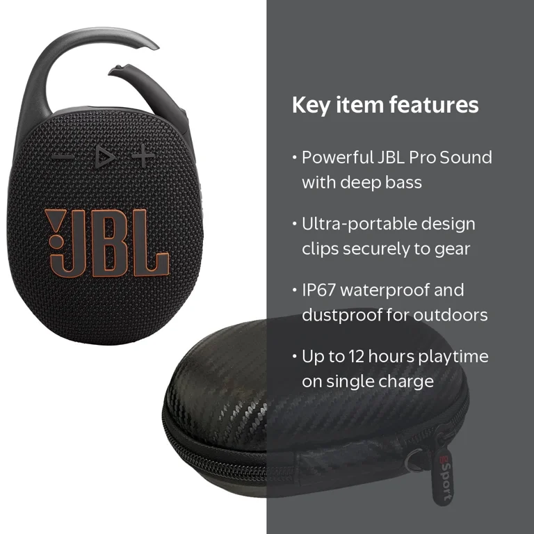 JBL Clip 5 Ultra Portable Bluetooth Speaker with gSport Carbon