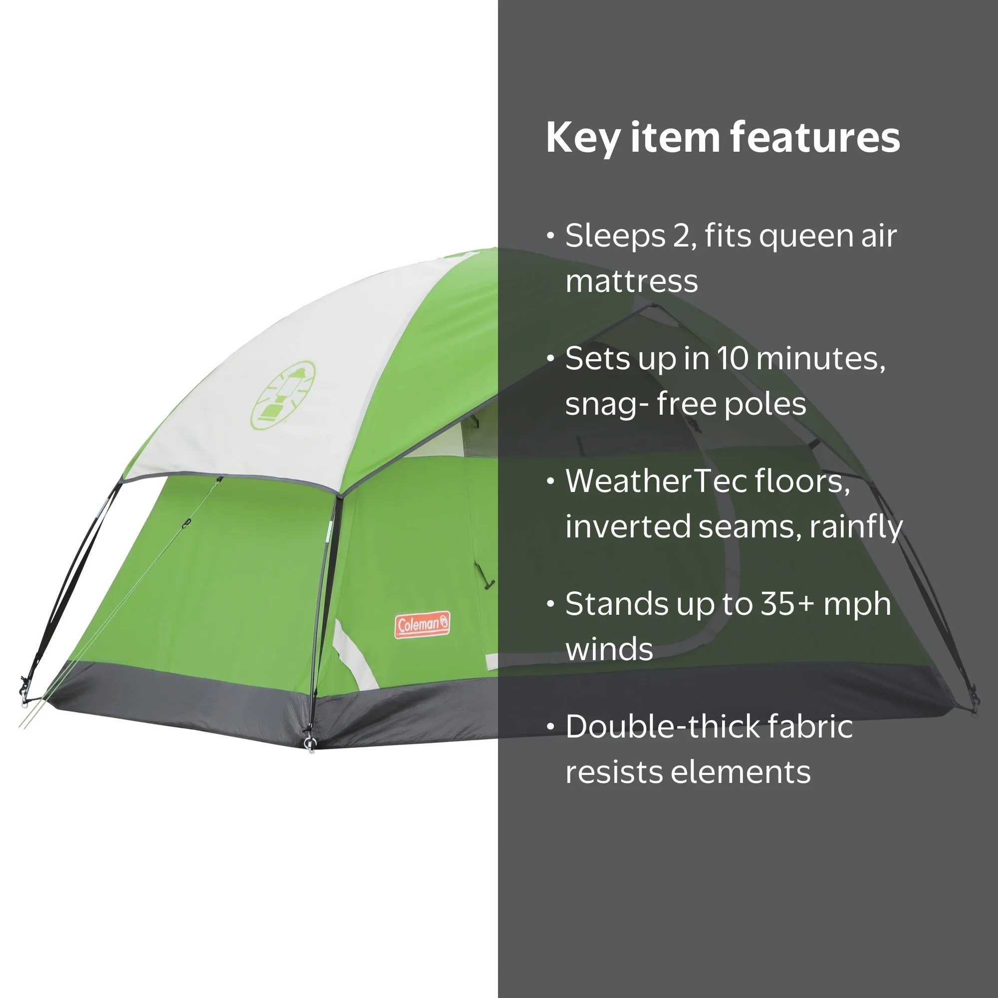 Coleman Sundome 2-Person Waterproof Dome Tent with E-Port, Green