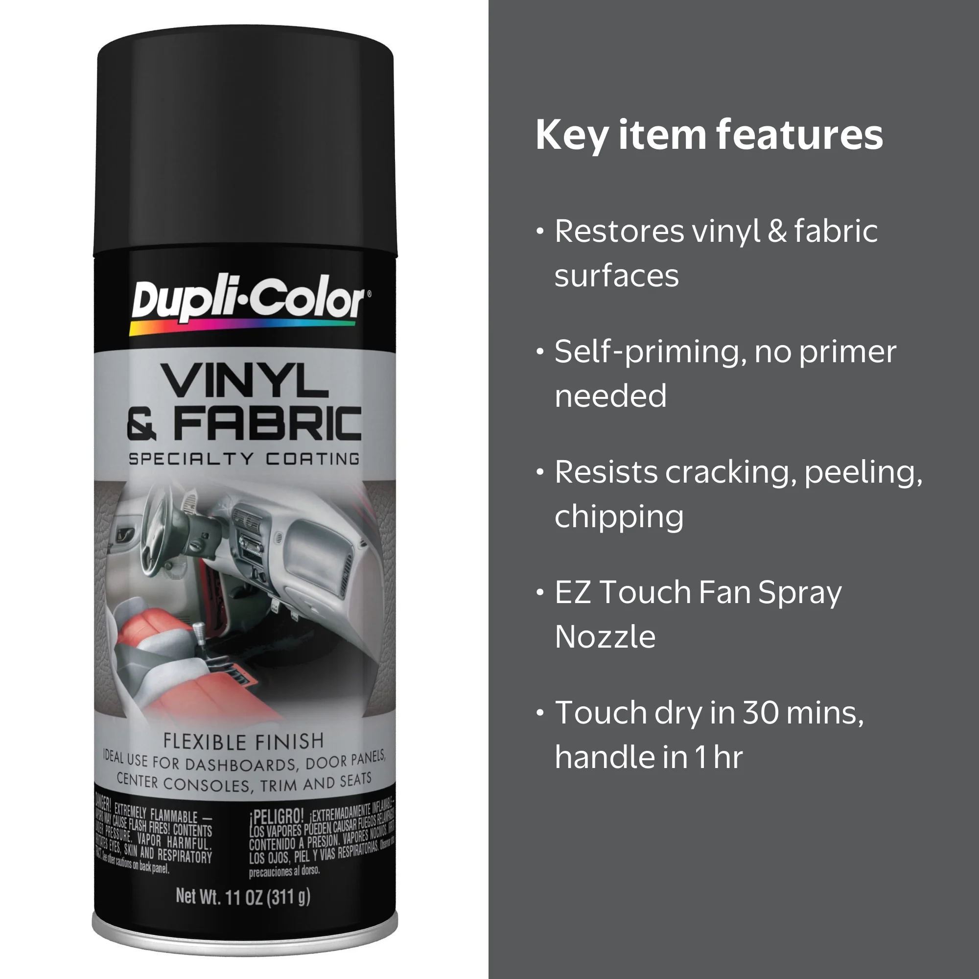 Dupli-Color HVP106 Flat Black Vinyl & Fabric Spray Paint for Car