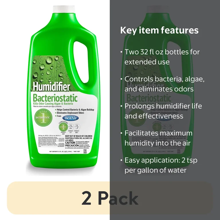 2 pack) BestAir® 3BT Original Bacteriostatic Water Treatment, 32 fl oz for All Evaporative Type Humidifiers