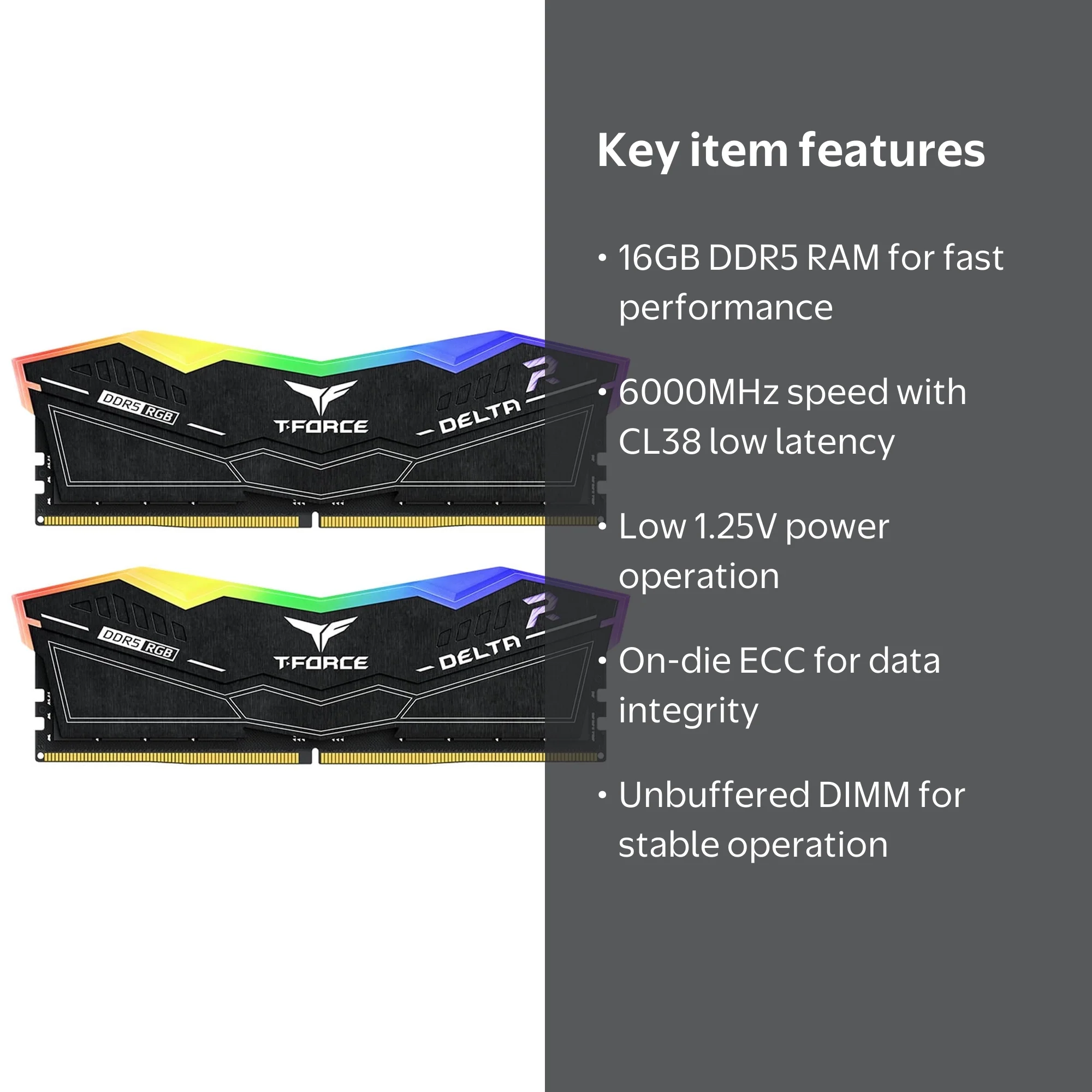 T-Force DELTA RGB - DDR5 - kit - 16 GB: 2 x 8 GB - DIMM 288-pin