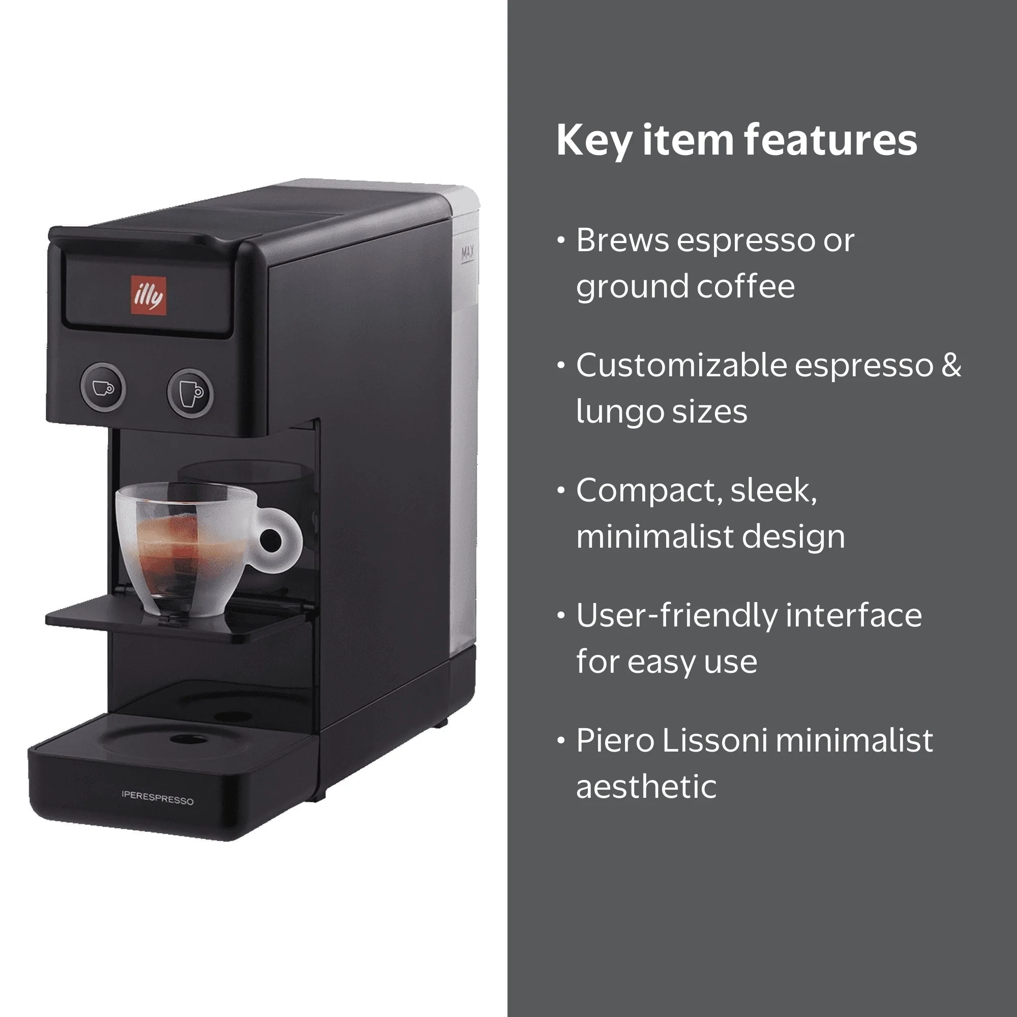 illy Y3.3 iperEspresso Machine, Compact Espresso and Coffee Maker