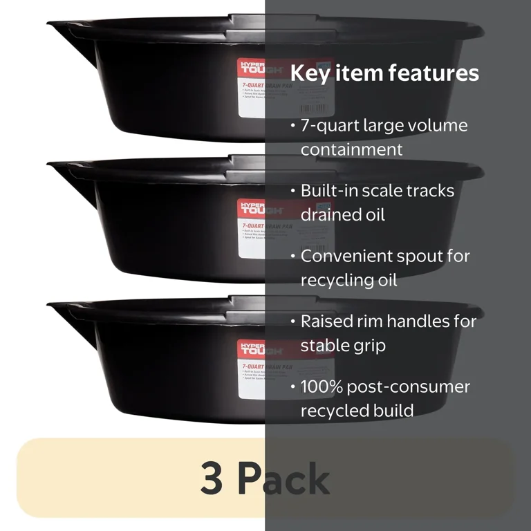 3 pack) Hyper Tough 7-Quart Automotive Drain Pan with Built-In