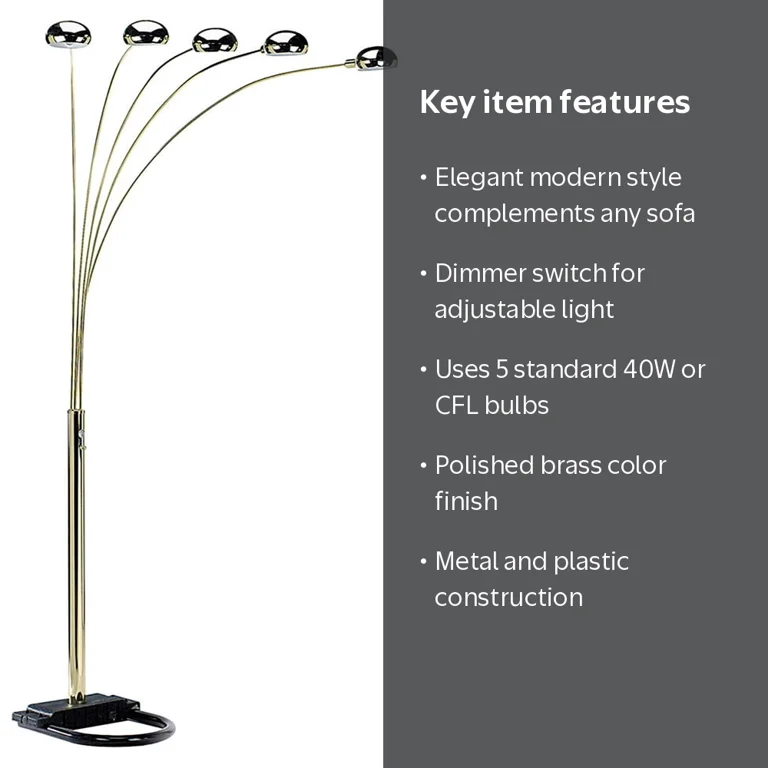 Ore International Elegant Arc Modern Tall 5-Arms Arch Floor Lamp