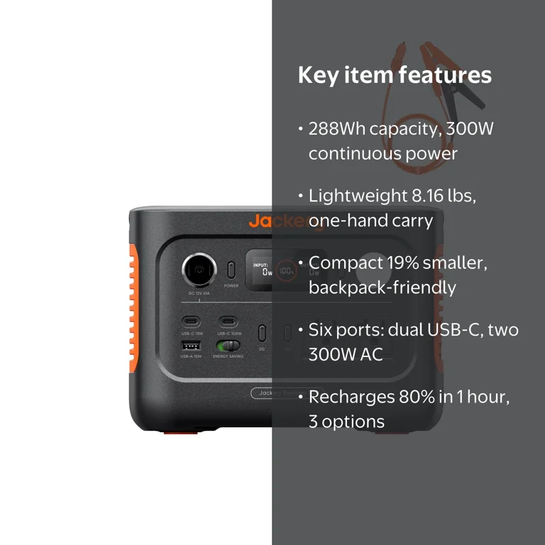 Jackery Explorer 300v2 Auto Kit Portable Power Station, 300W/600W