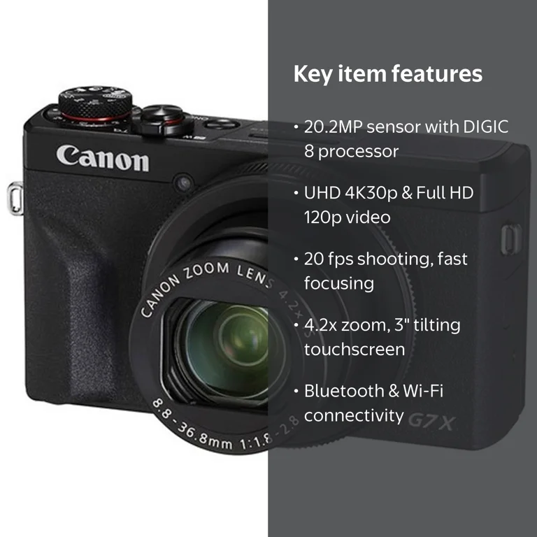 Teds, Canon PowerShot G7 X Mark III Digital Camera, 20.2MP, Black