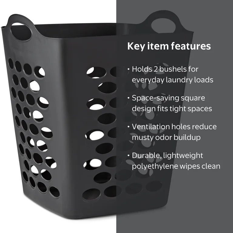 ビーズシェルバンブーBOX ② M Mainstays Laundry Hamper, Black, Square Plastic Storage Bin with