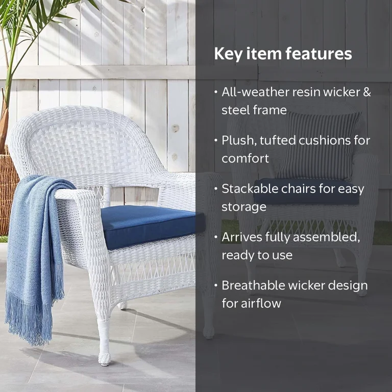 椅子 EQI-38 Stacking chair Jeco, Wicker Outdoor Chair, Stackable, Blue Cushion - Walmart.com
