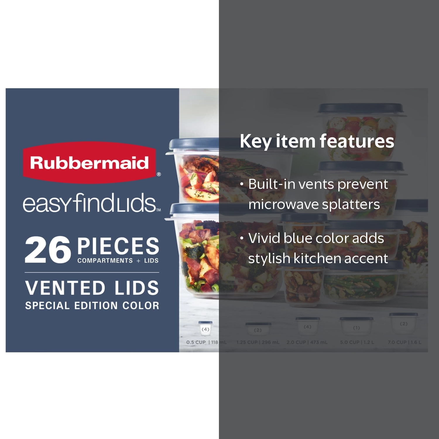 Rubbermaid, Food Storage Containers, Blue, 26-Piece Set - Walmart.com