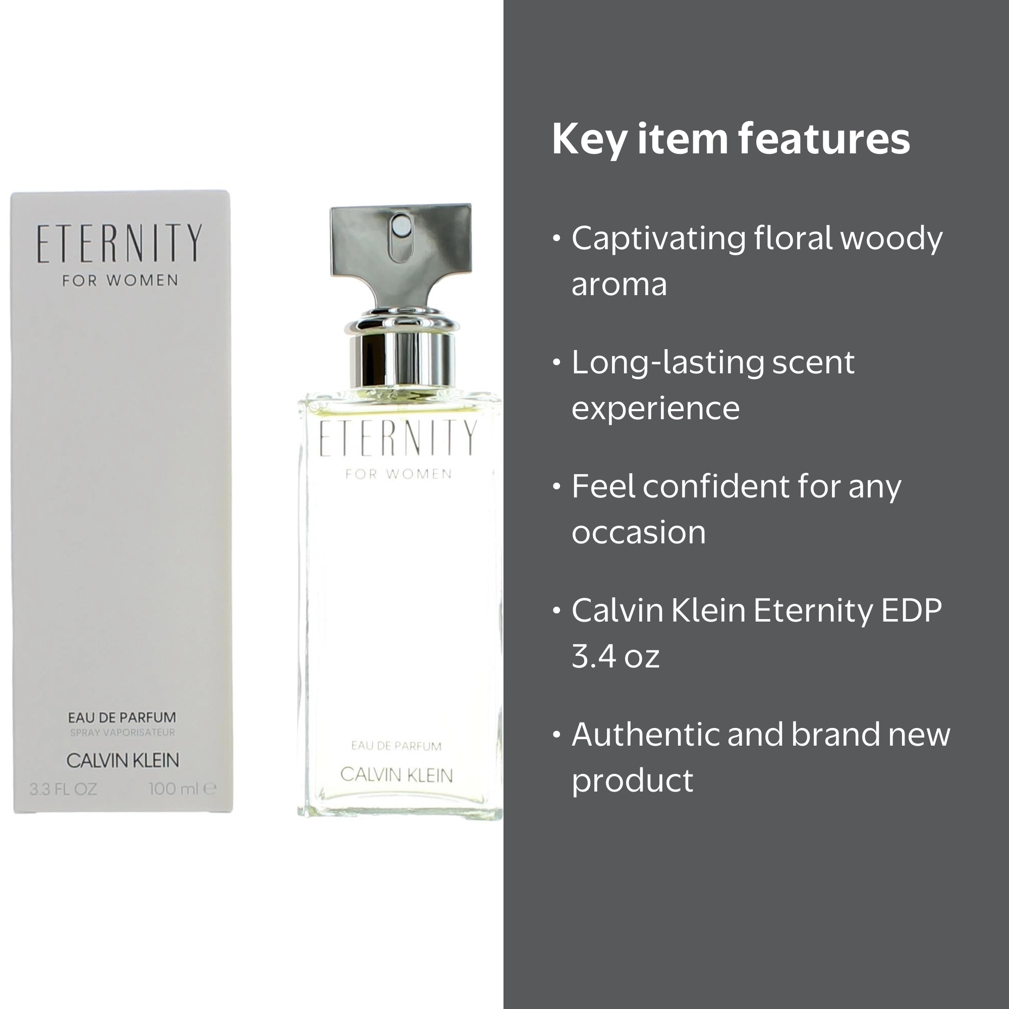 Calvin Klein Eternity Eau De Parfum, 3.4 oz, 100 ml, For Women