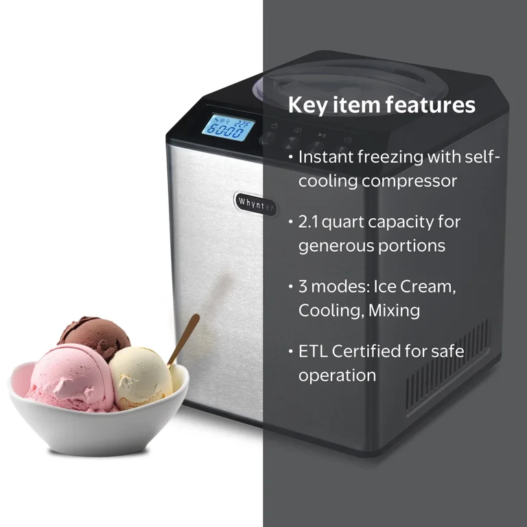 Whynter, Ice Cream Maker, ICM-201SB, 2.1 Quart Upright Stainless