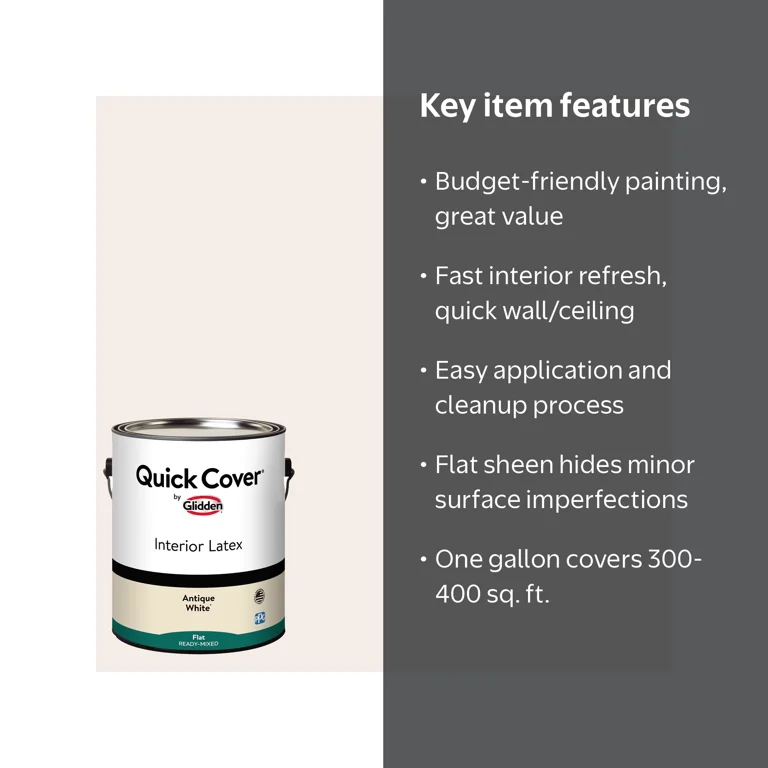 Glidden Quick Cover Interior Latex Paint Flat, Antique White, 1
