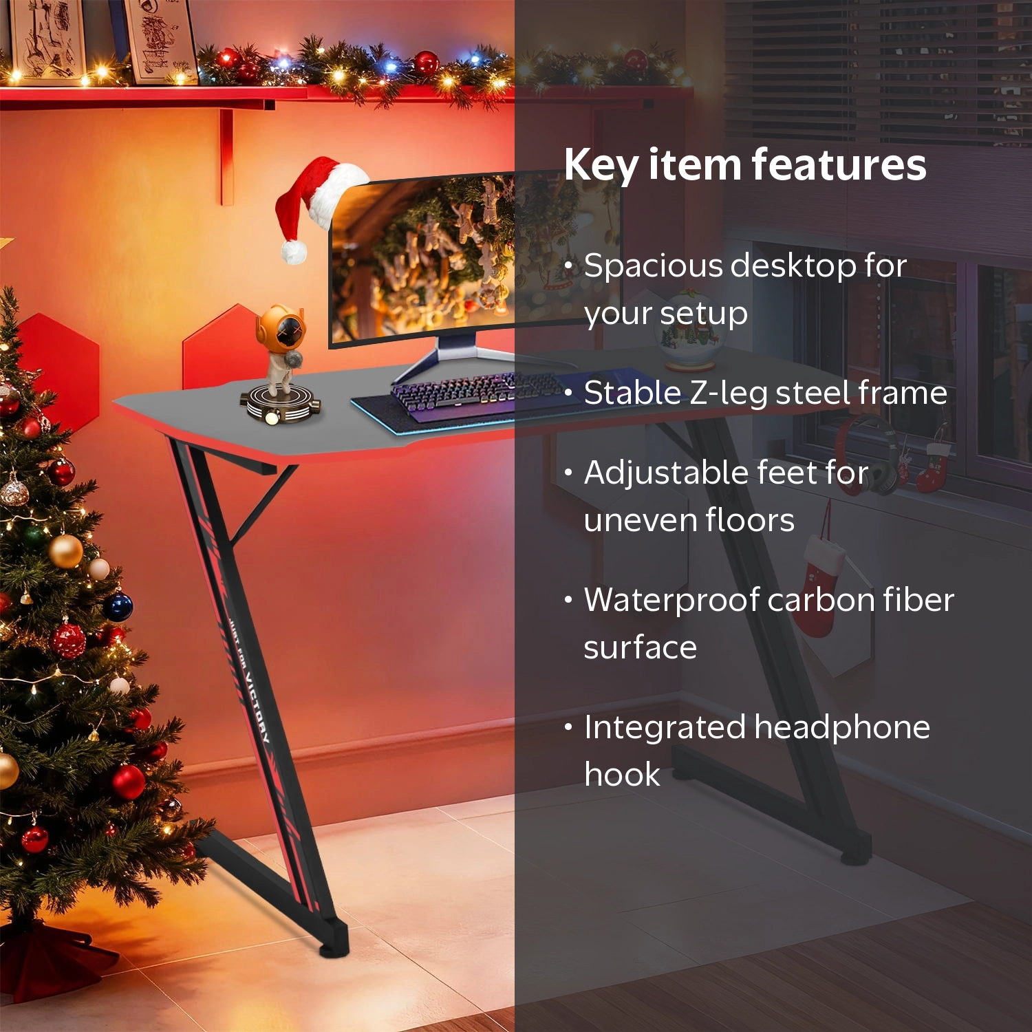 47''Gaming Desk Z-Shaped Leg PC Computer Desk with Headphone Hook