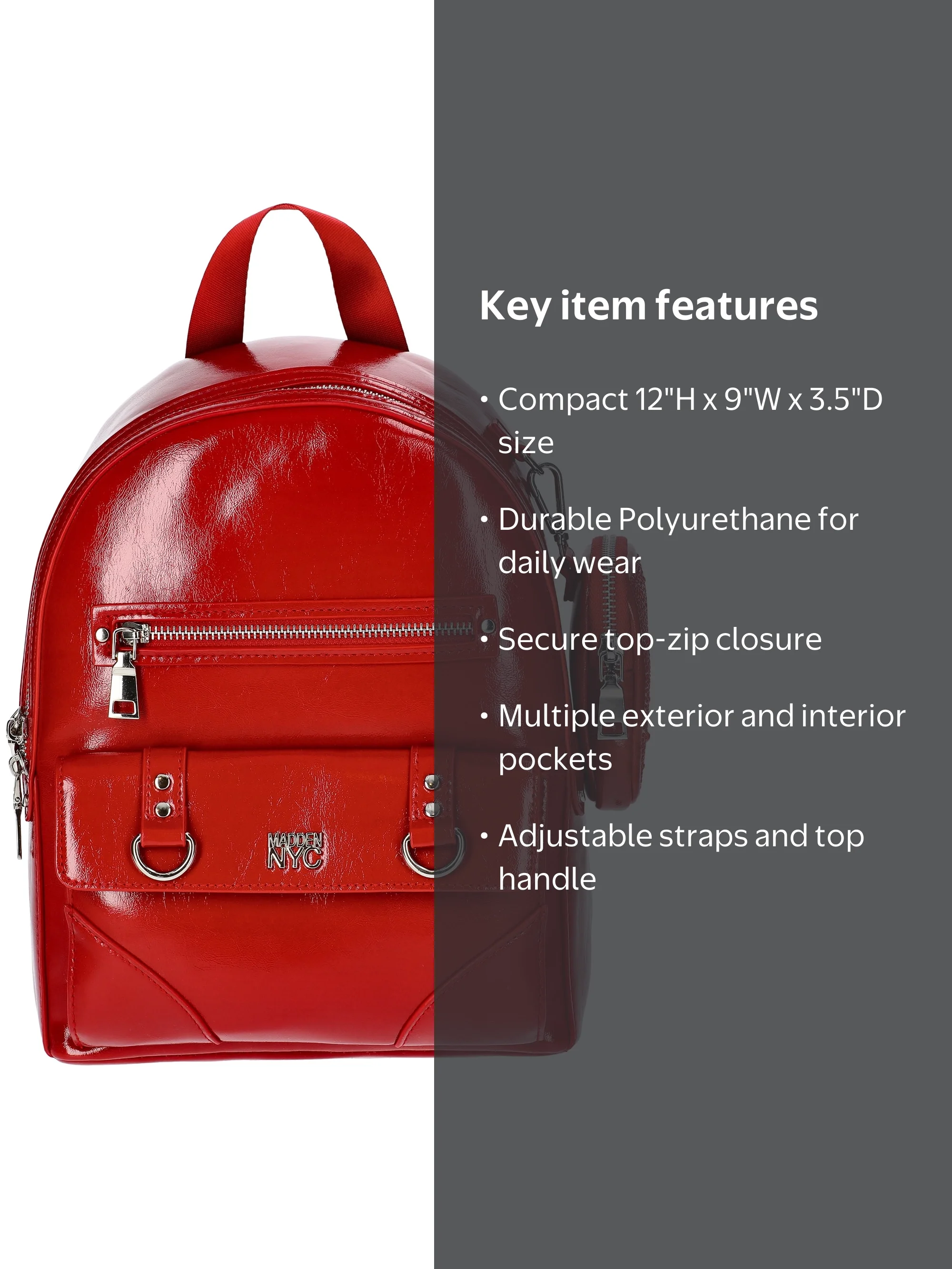 Madden NYC Women\'s Faux Leather Dome Ring Backpack,Purse &Keychain-Key Charm Madden NYC Women main image 2