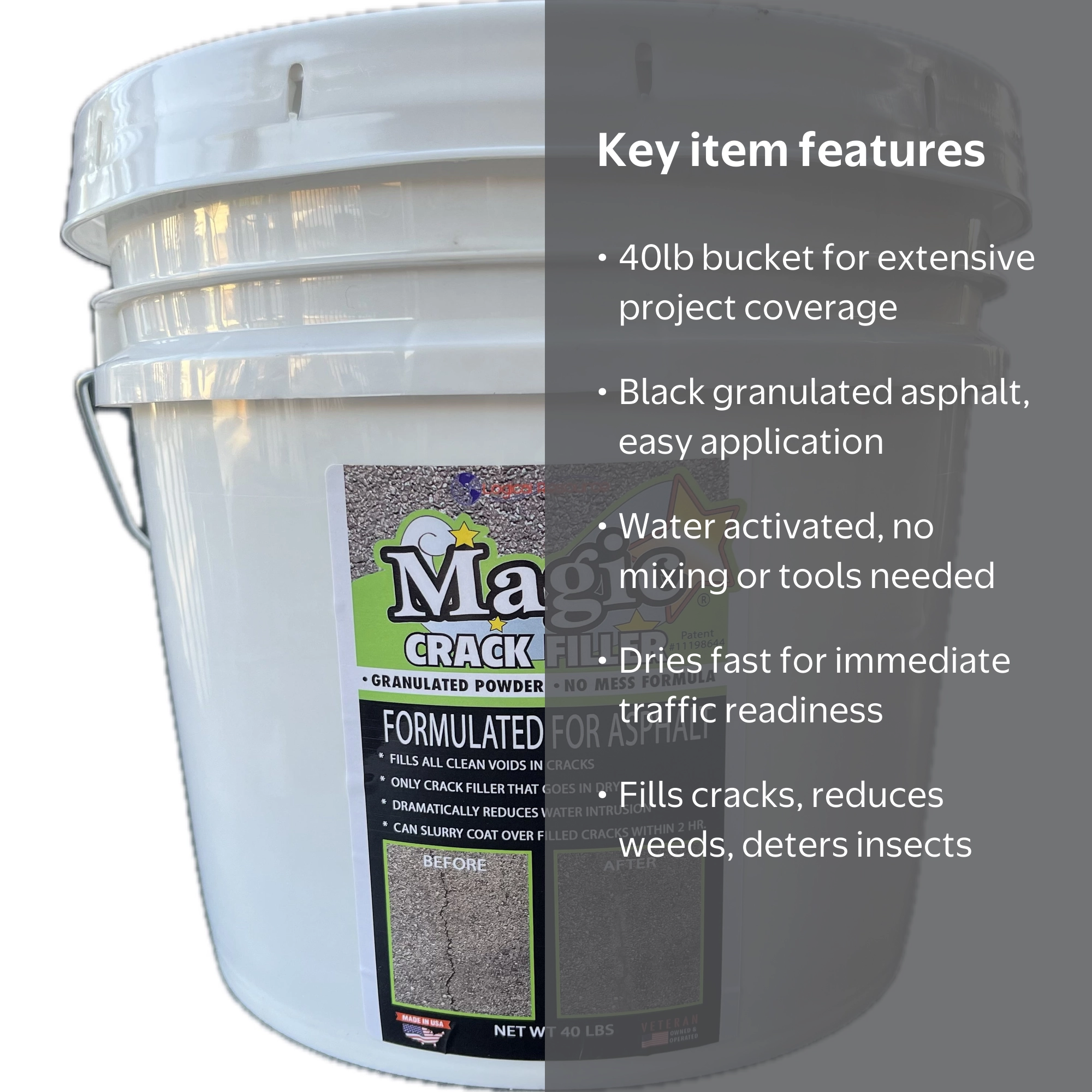 Magic Crack Filler, Asphalt Crack Filler, 40 lb Bucket, Easy DIY