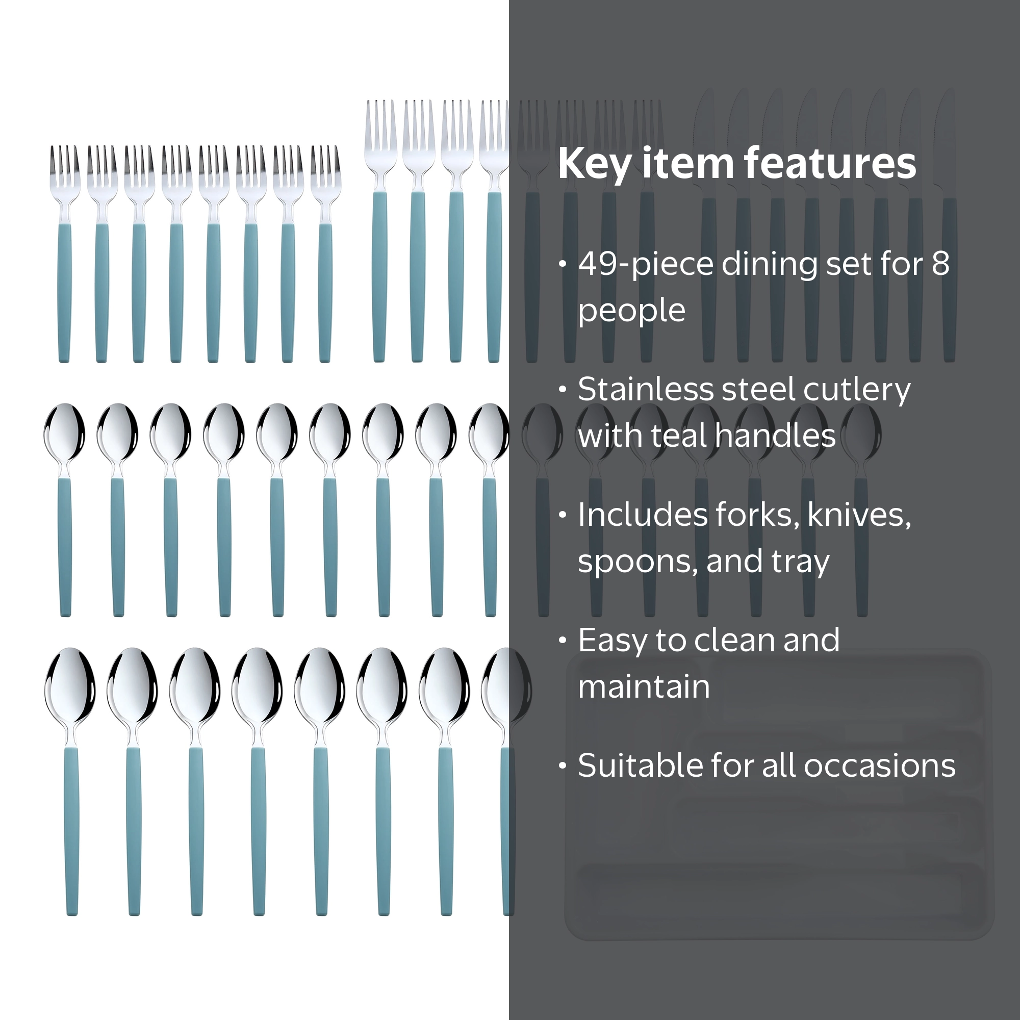 Mainstays 49-Piece Teal Blue Stainless Steel Flatware Set with