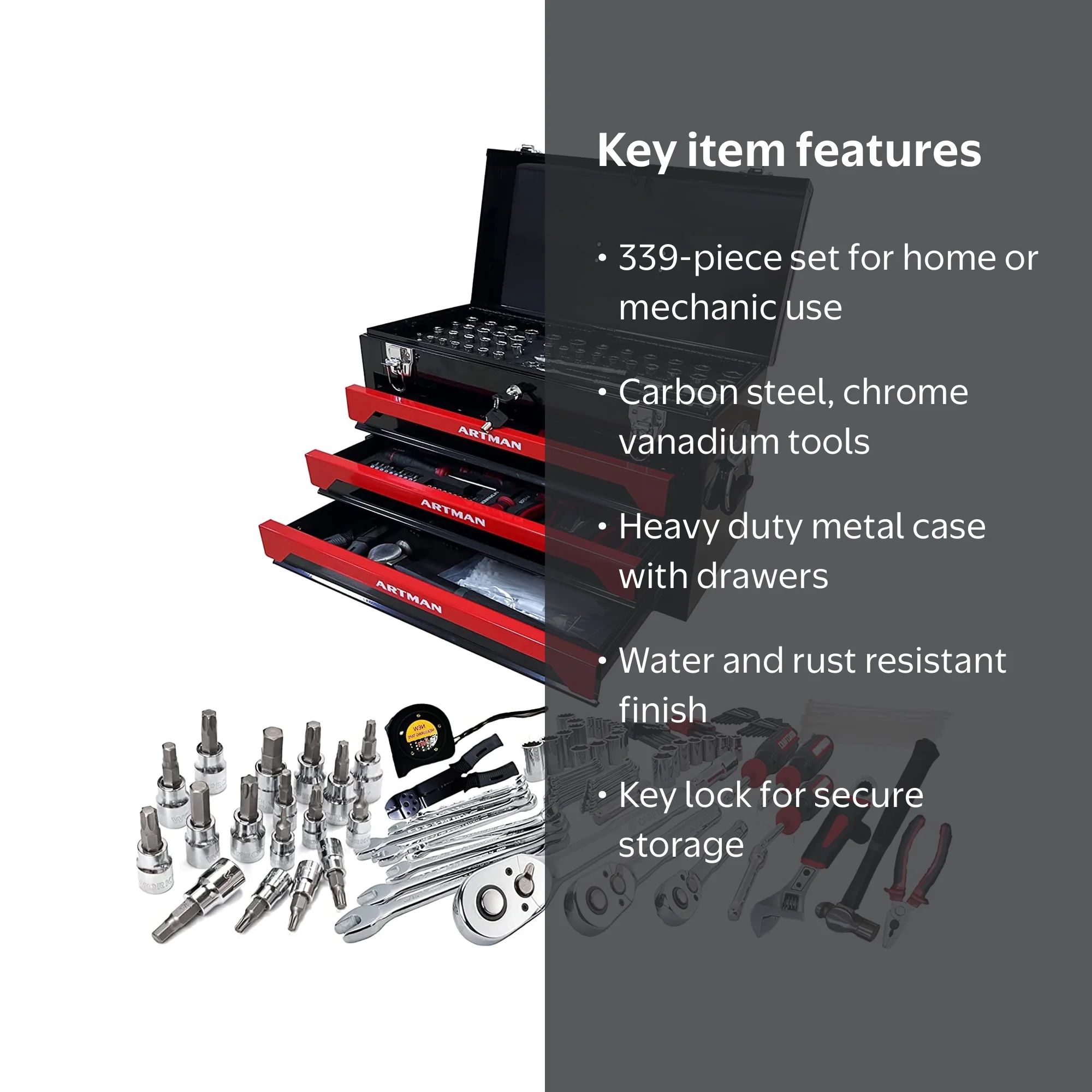 Miniyam Tool Set, 3-Drawer Heavy Duty Tool Kits Box with Handlefor