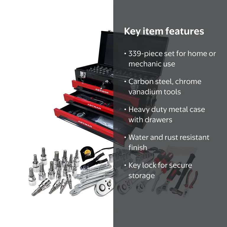 Miniyam Tool Set, 3-Drawer Heavy Duty Tool Kits Box with Handlefor