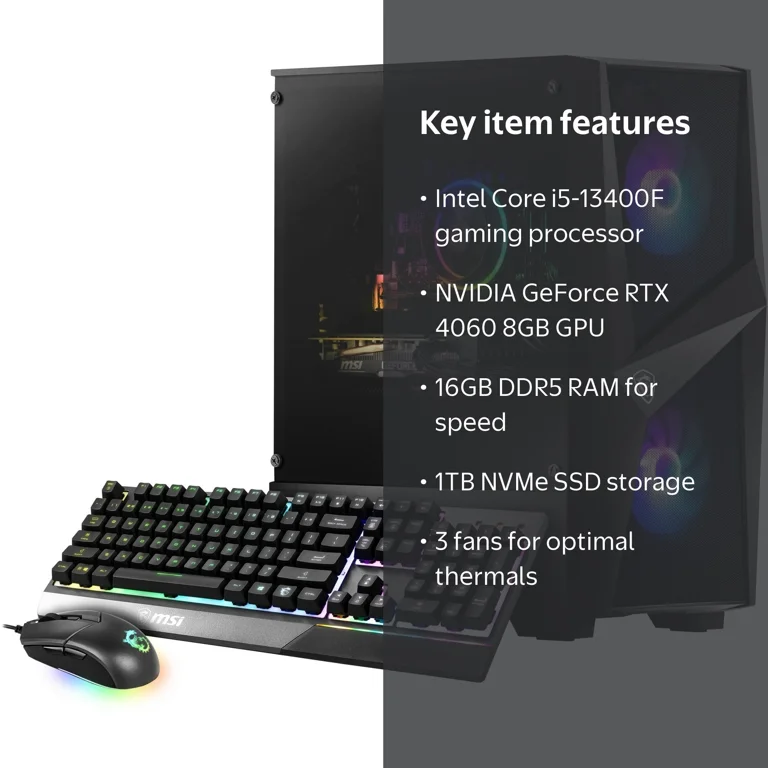MSI Codex R Gaming Computer, Intel i5, GeForce RTX 4060 GPU, 16GB