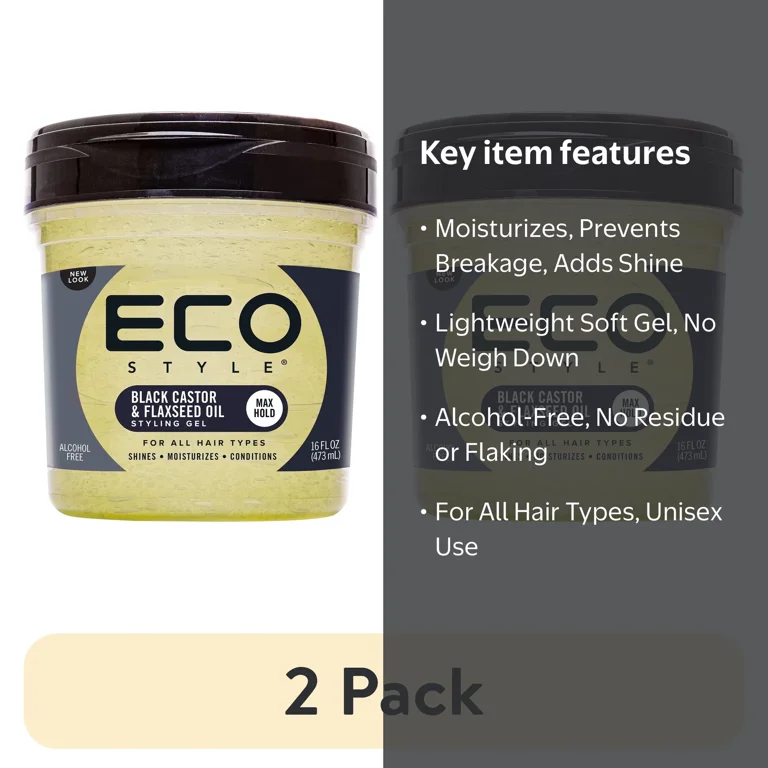 eco☺︎ 2 pack) Eco Styler Black Castor & Flaxseed Oil Hair Styling Gel