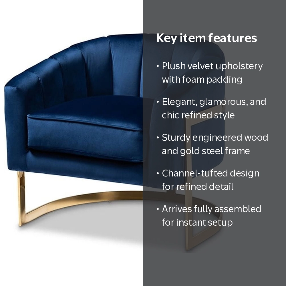 Baxton Studio Tomasso Glam Royal Blue Velvet Fabric Upholstered