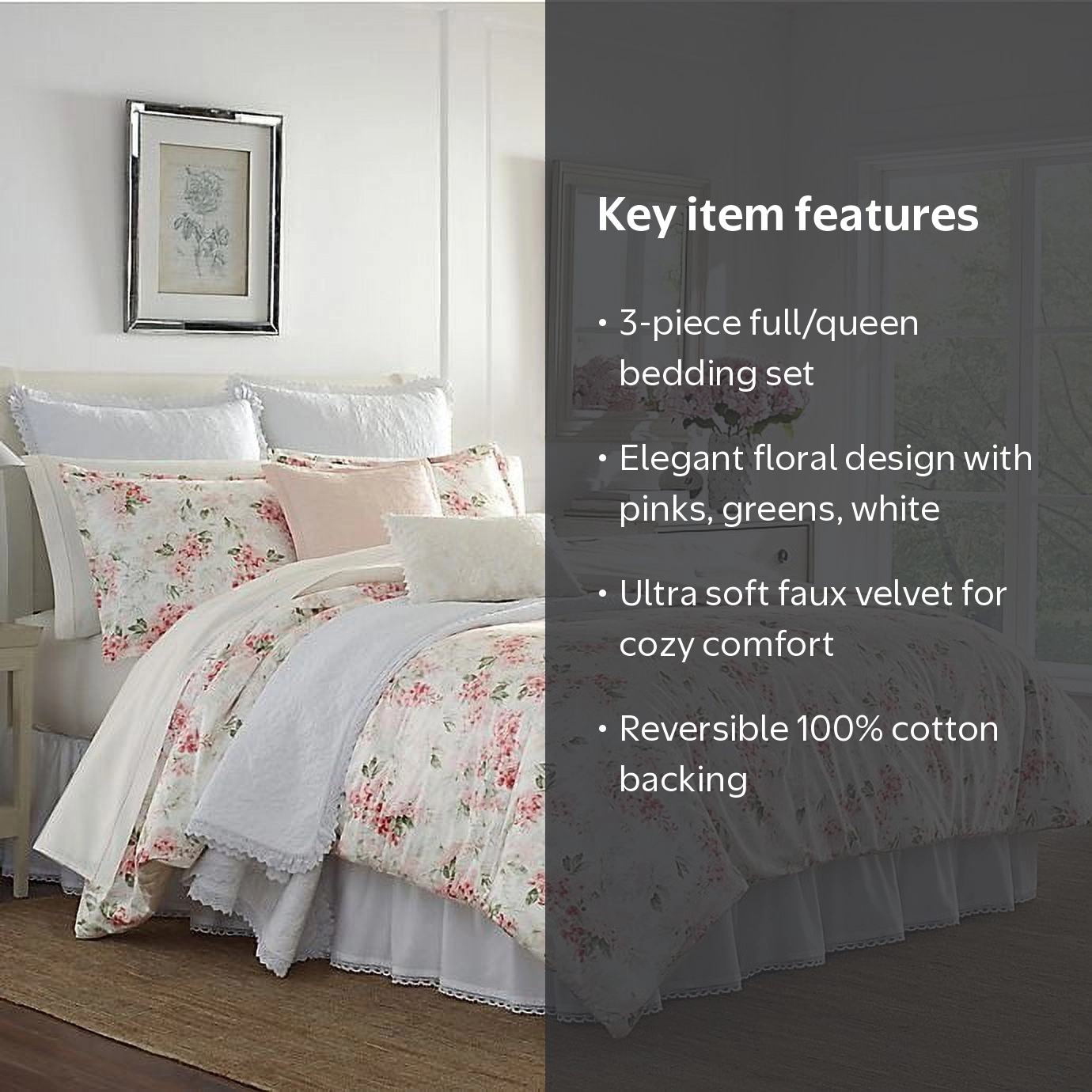 Laura Ashley Wisteria Velour 3-Piece Full/Queen Comforter Set in