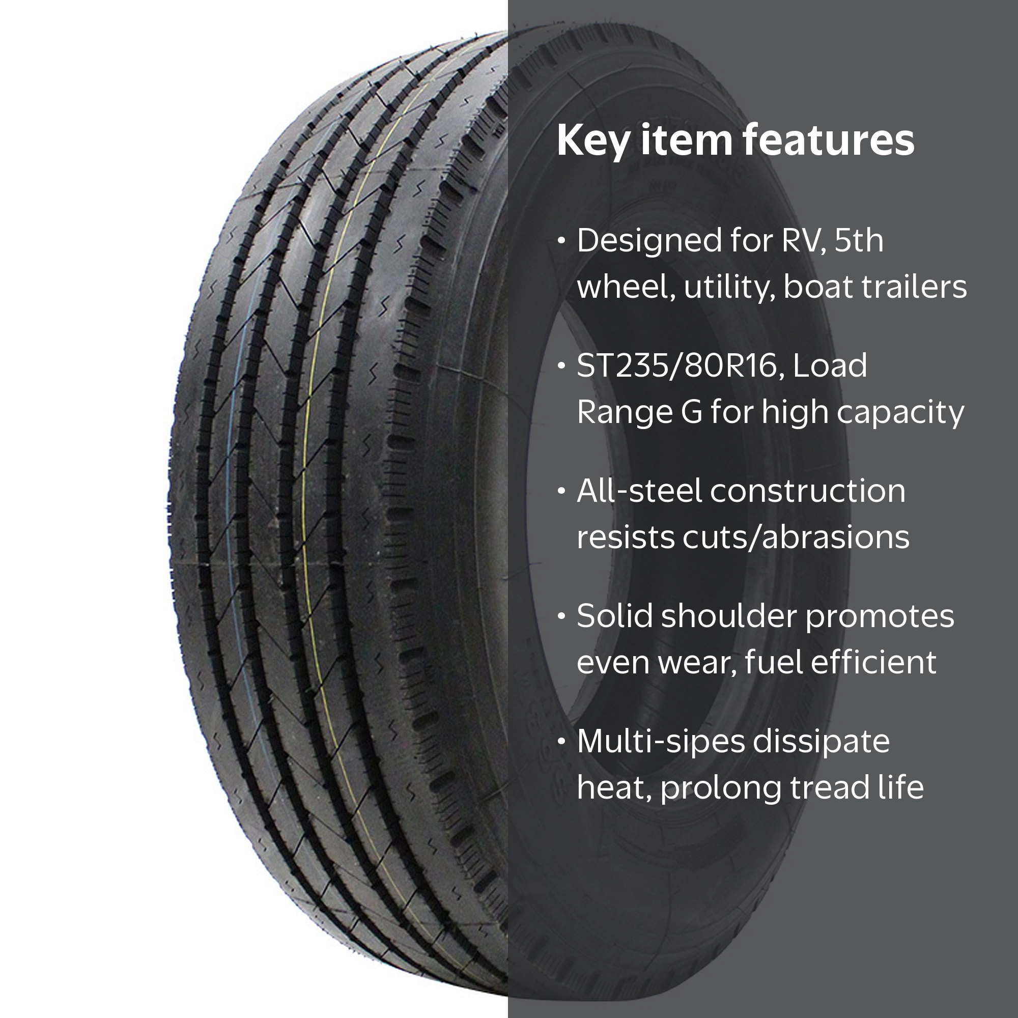 Sailun, Trailer Tire, ST235/80R16 129/125L G, Long-Wearing Rubber