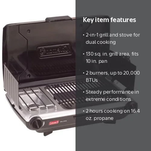 Coleman, Tabletop Propane Gas Camping 2-in-1 Grill/Stove, 2 Burner