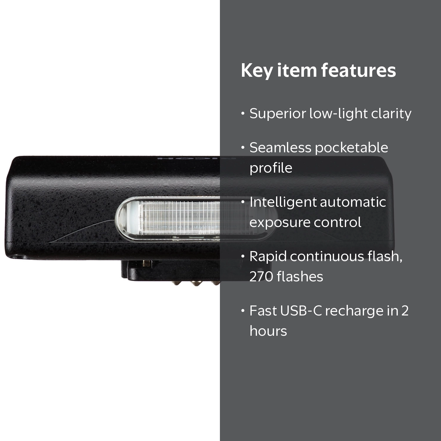 Ricoh GF-2 External Flash for GR IV, Slim Portable Black Camera