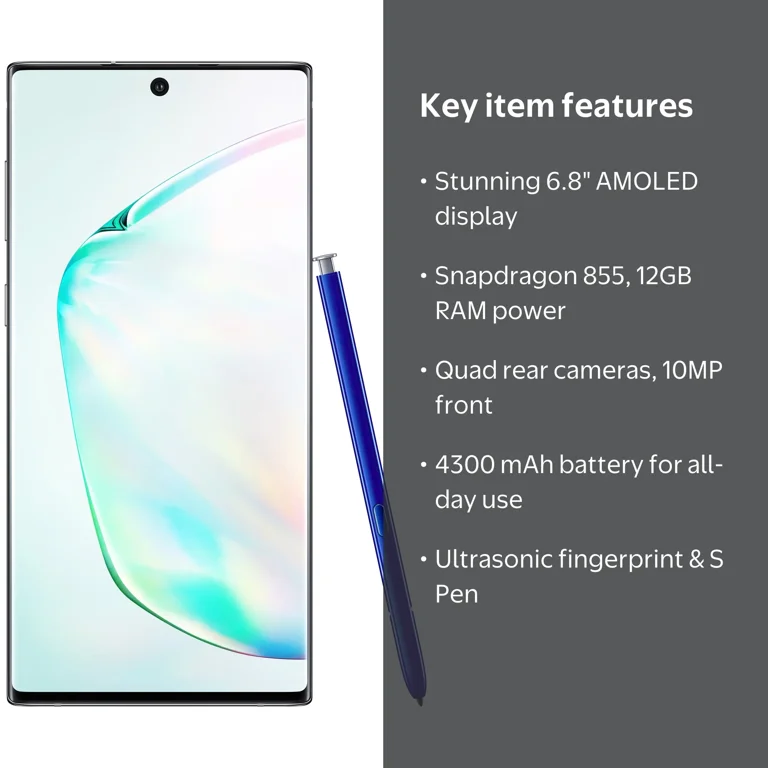 Samsung, Unlocked Galaxy Note 10 Plus Smartphone, 256GB, Aura Glow