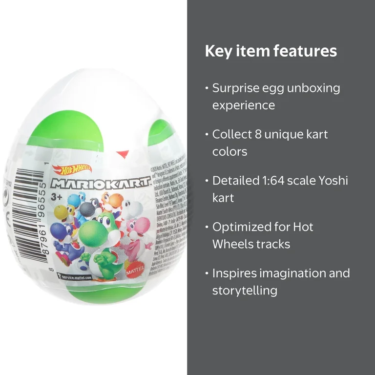 Hot Wheels Die-Cast Mario Kart Yoshi Egg Surprise Toy, 1:64 Scale