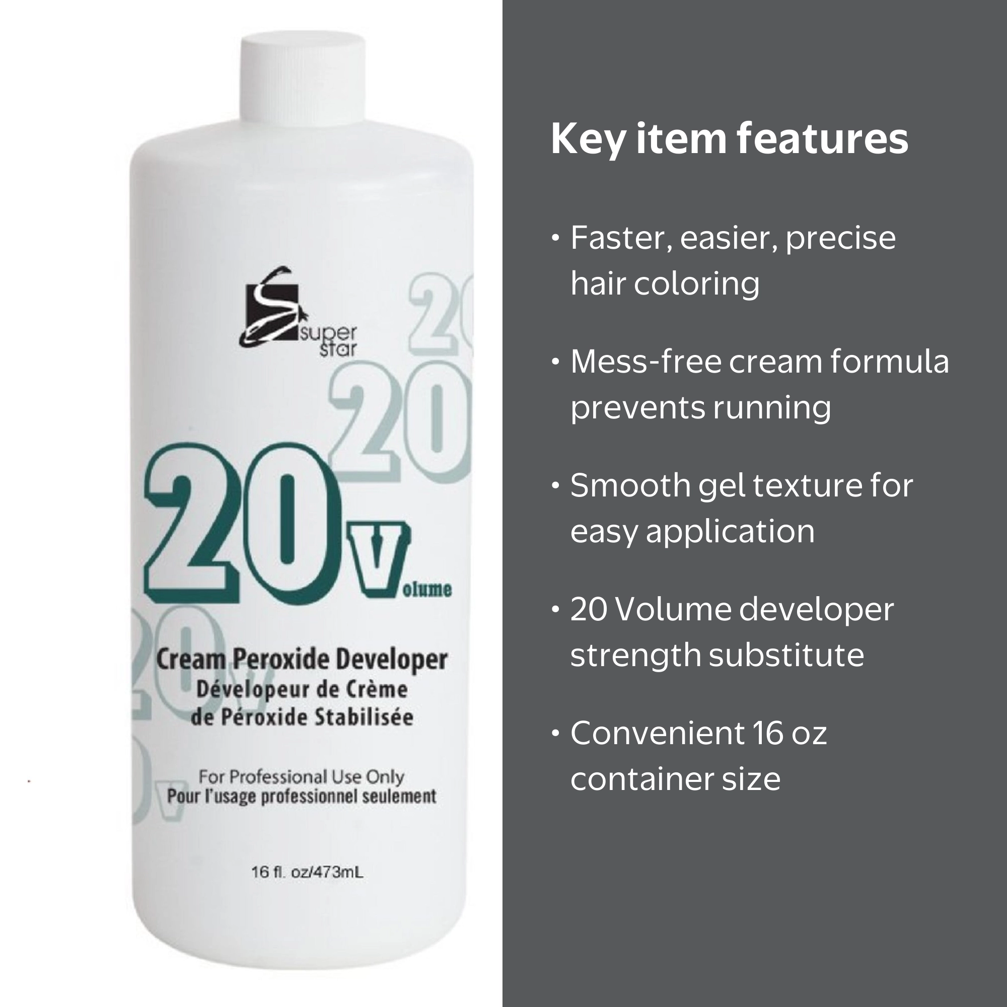 Superstar Cream Hair Peroxide Developer, 20 Volumes, 16 oz, Liquid