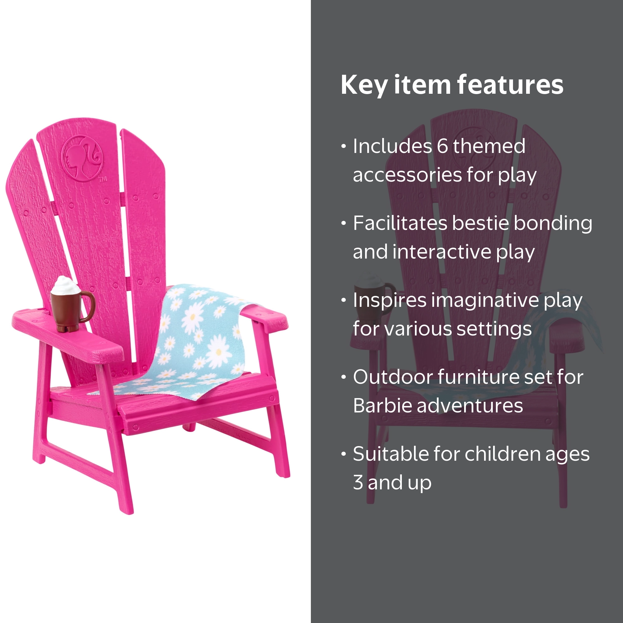 Barbie World Pink Chair Playset, 6 Accessories, Walmart Exclusive